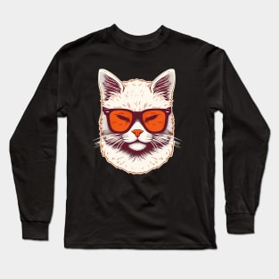 White Cat with Shades, Sunset Long Sleeve T-Shirt